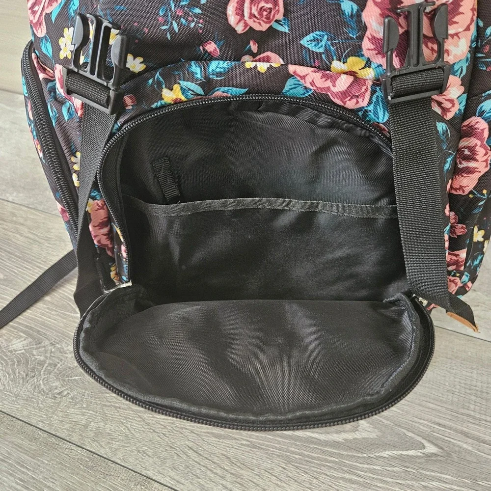 High Sierra Backpack Floral Rose Print Large Black Multi Pocket School Bag